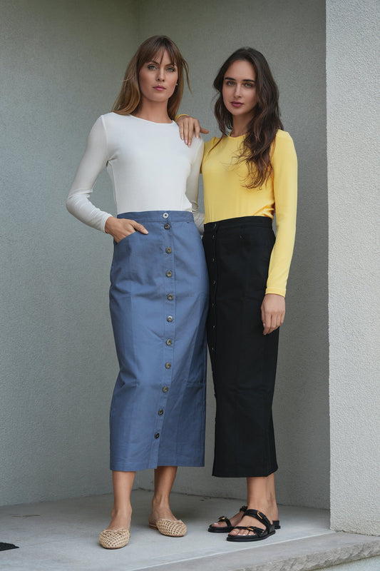 Cotton Maxi Button Skirt