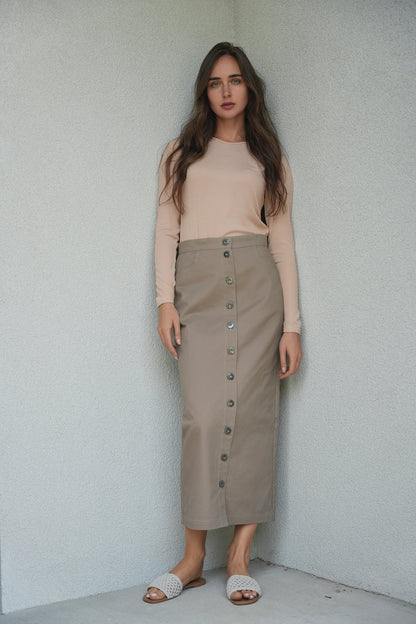 Cotton Maxi Button Skirt