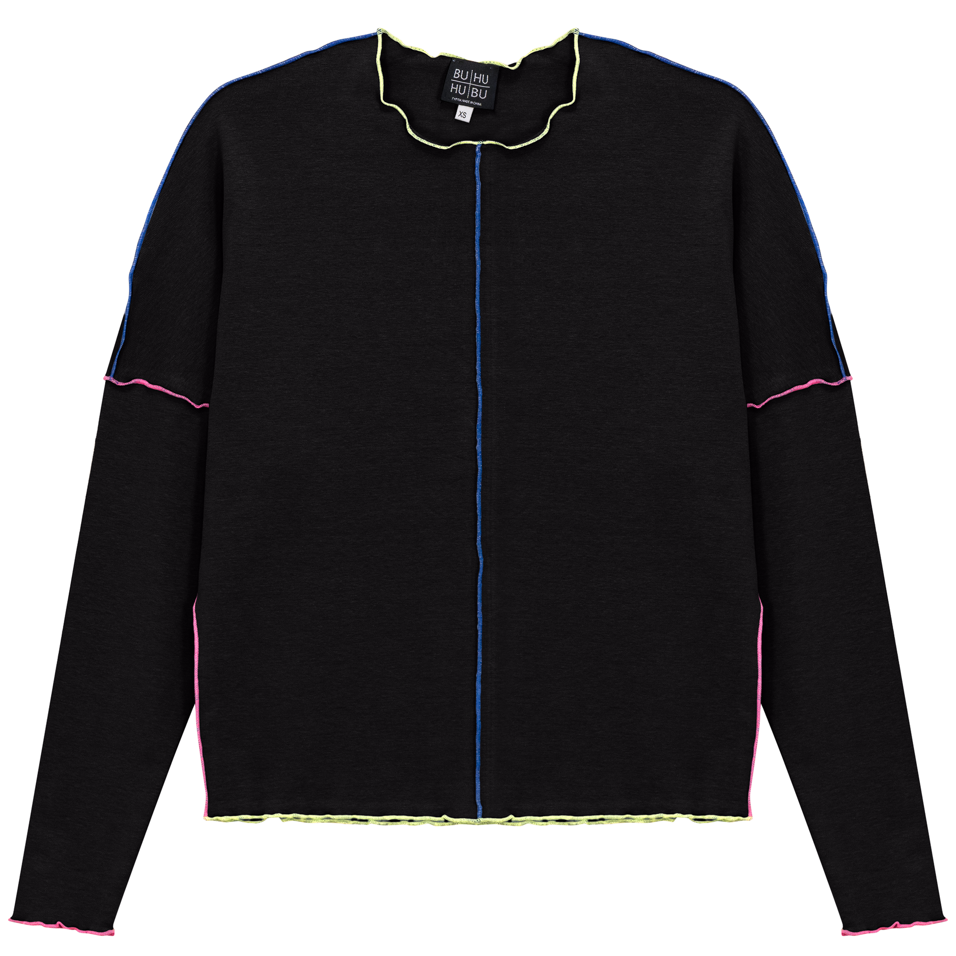 Contrast Top Stitch Top Black