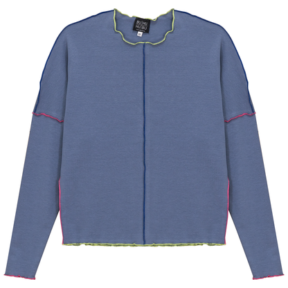 Contrast Top Stitch Top Chambray