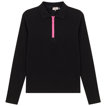 Henley Contrast Zip Tee Black Pink