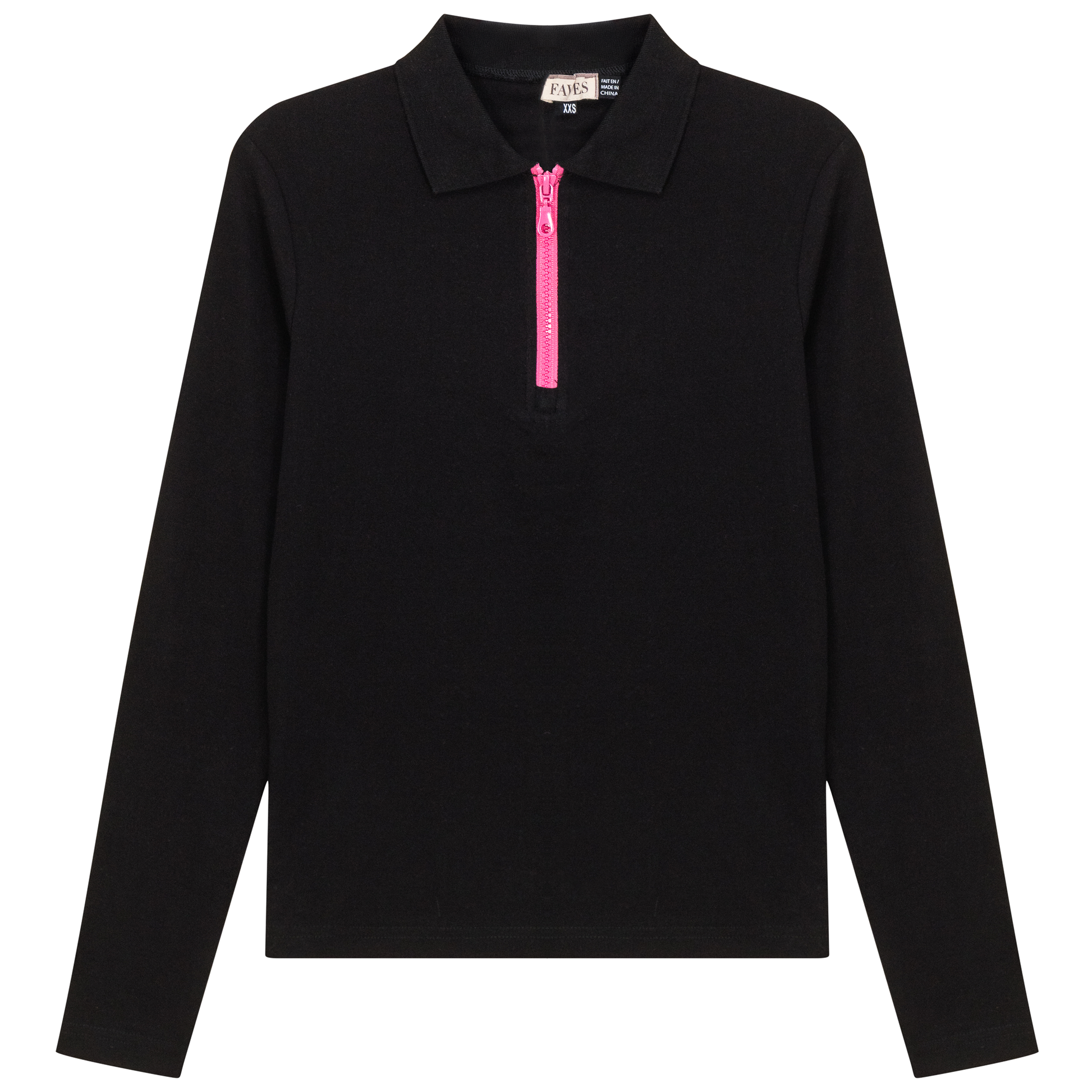 Henley Contrast Zip Tee Black Pink