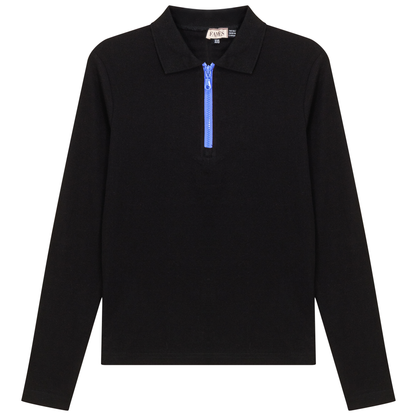Henley Contrast Zip Tee Black Royal