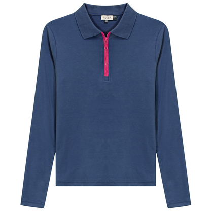 Henley Contrast Zip Tee Chambray Pink