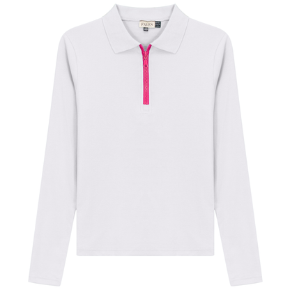Henley Contrast Zip Tee White Pink