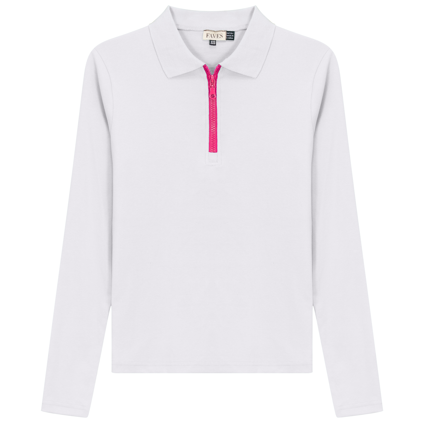 Henley Contrast Zip Tee White Pink
