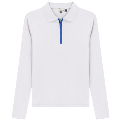 Henley Contrast Zip Tee White Royal