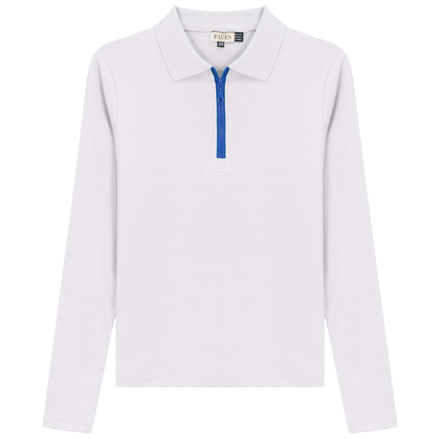 Henley Contrast Zip Tee White Royal