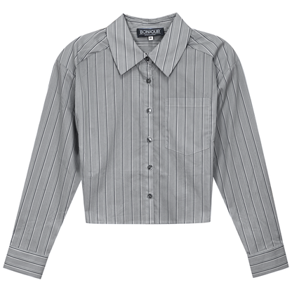 Cropped Stripped Blouse Black Mini Stripe