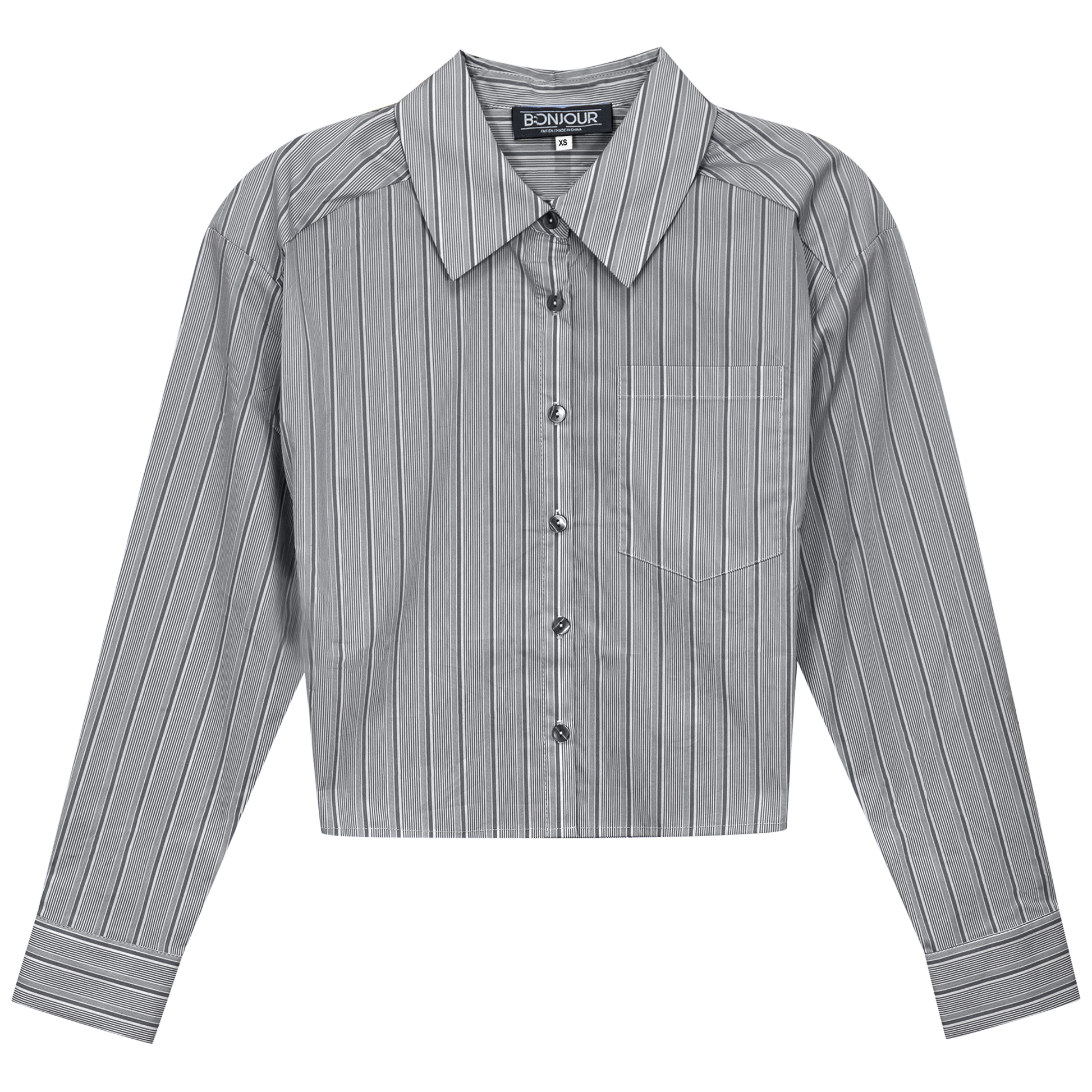 Cropped Stripped Blouse Black Mini Stripe