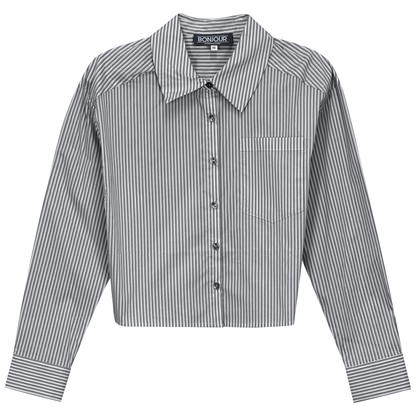 Cropped Stripped Blouse Black White