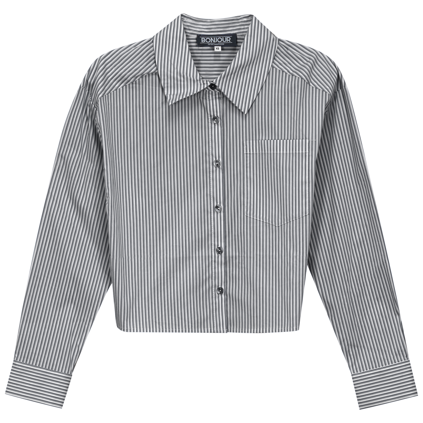 Cropped Stripped Blouse Black White