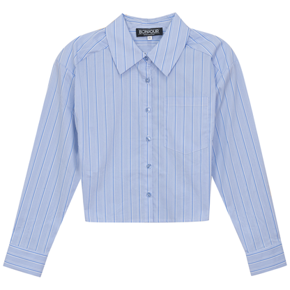 Cropped Stripped Blouse Denim Mini Stripe