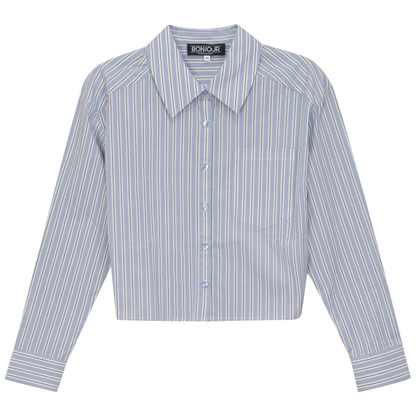 Cropped Stripped Blouse Light Denim Beige