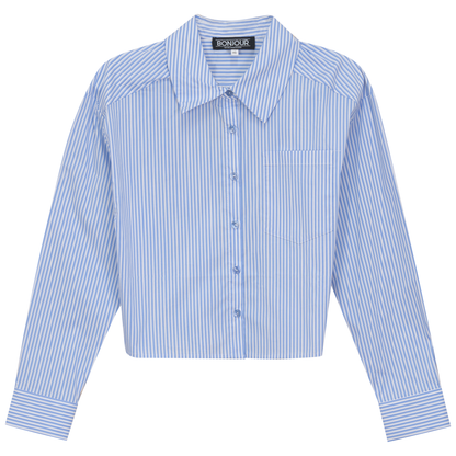 Cropped Stripped Blouse Light Denim White