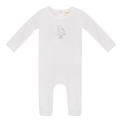 Boy and Girl Print Onesie Off White Blue