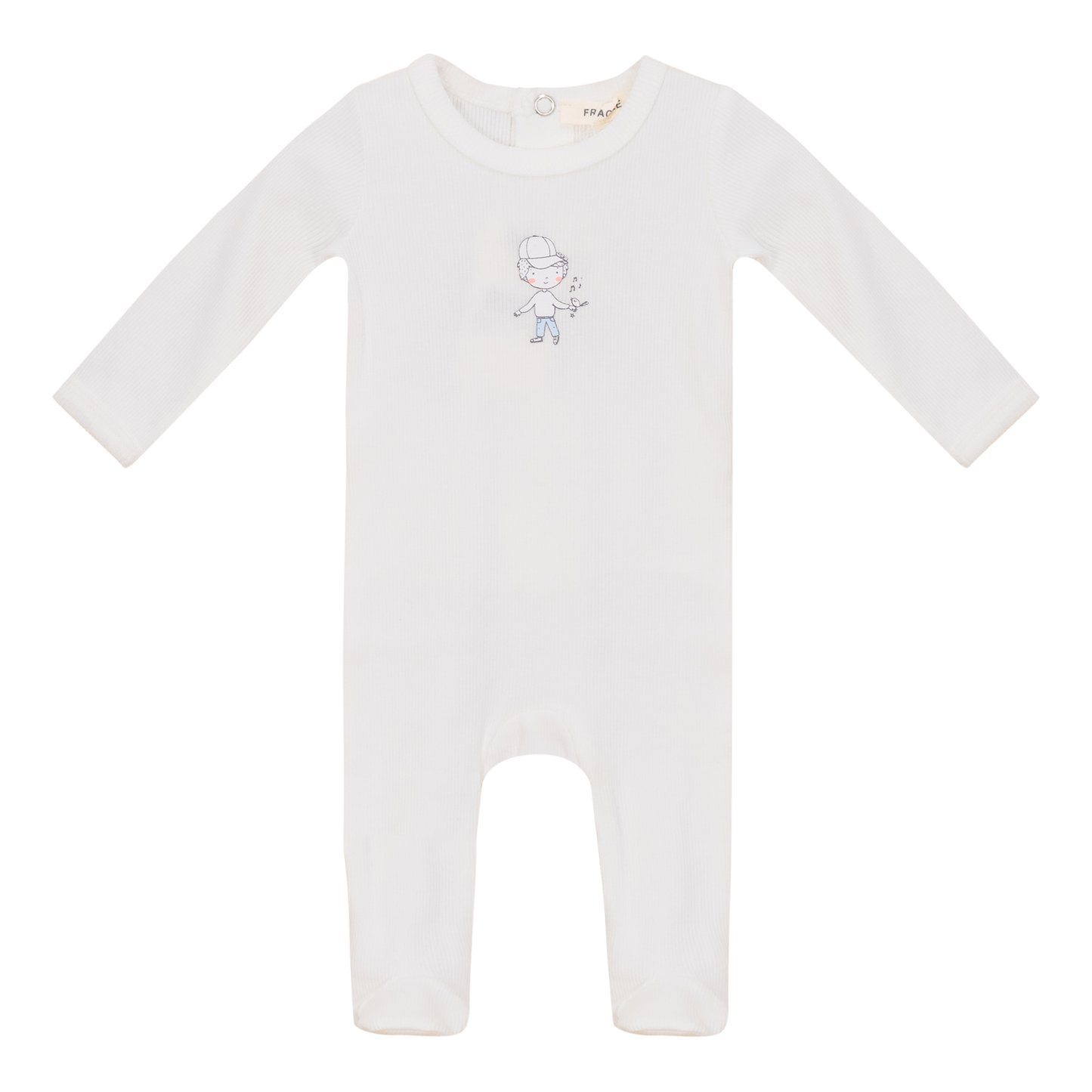 Boy and Girl Print Onesie Off White Blue