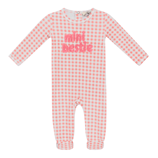 Checkered Mini Bestie Onesie Pink White 3 Months