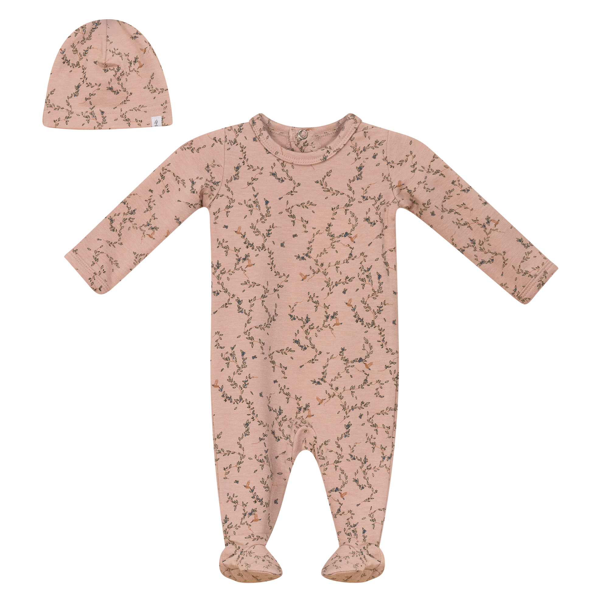 Leaves and Bird Print Onesie Set Light Maple