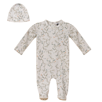 Leaves and Bird Print Onesie Set Powder