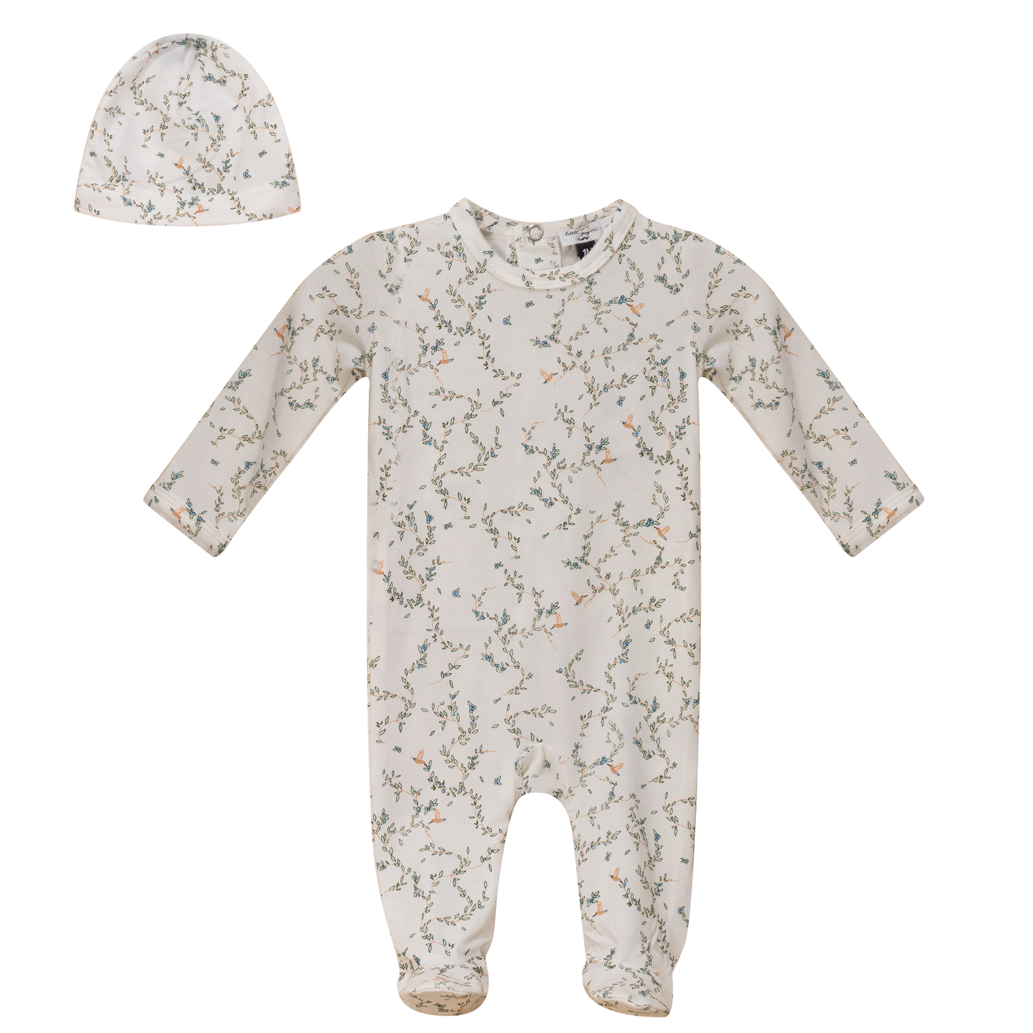 Leaves and Bird Print Onesie Set Powder