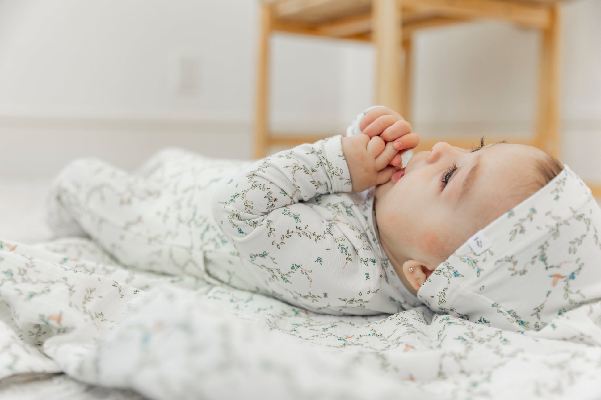 Leaves and Bird Print Swaddle