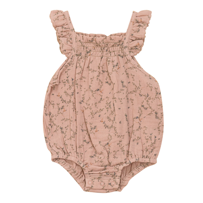 Crinkle Leaves and Bird Print Romper Light Maple