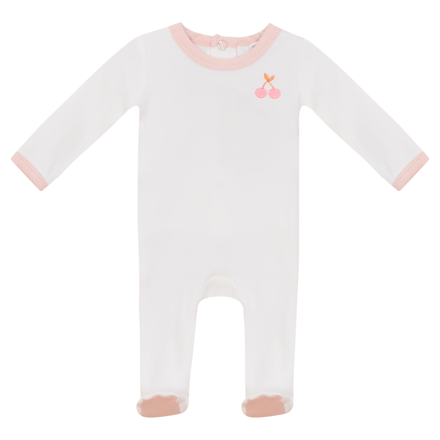 Cherry Print Rib Onesie Off White Mauve