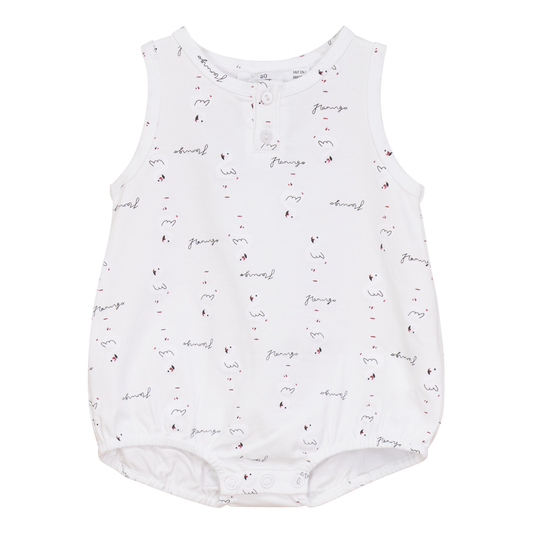 Flamingo Print Romper White