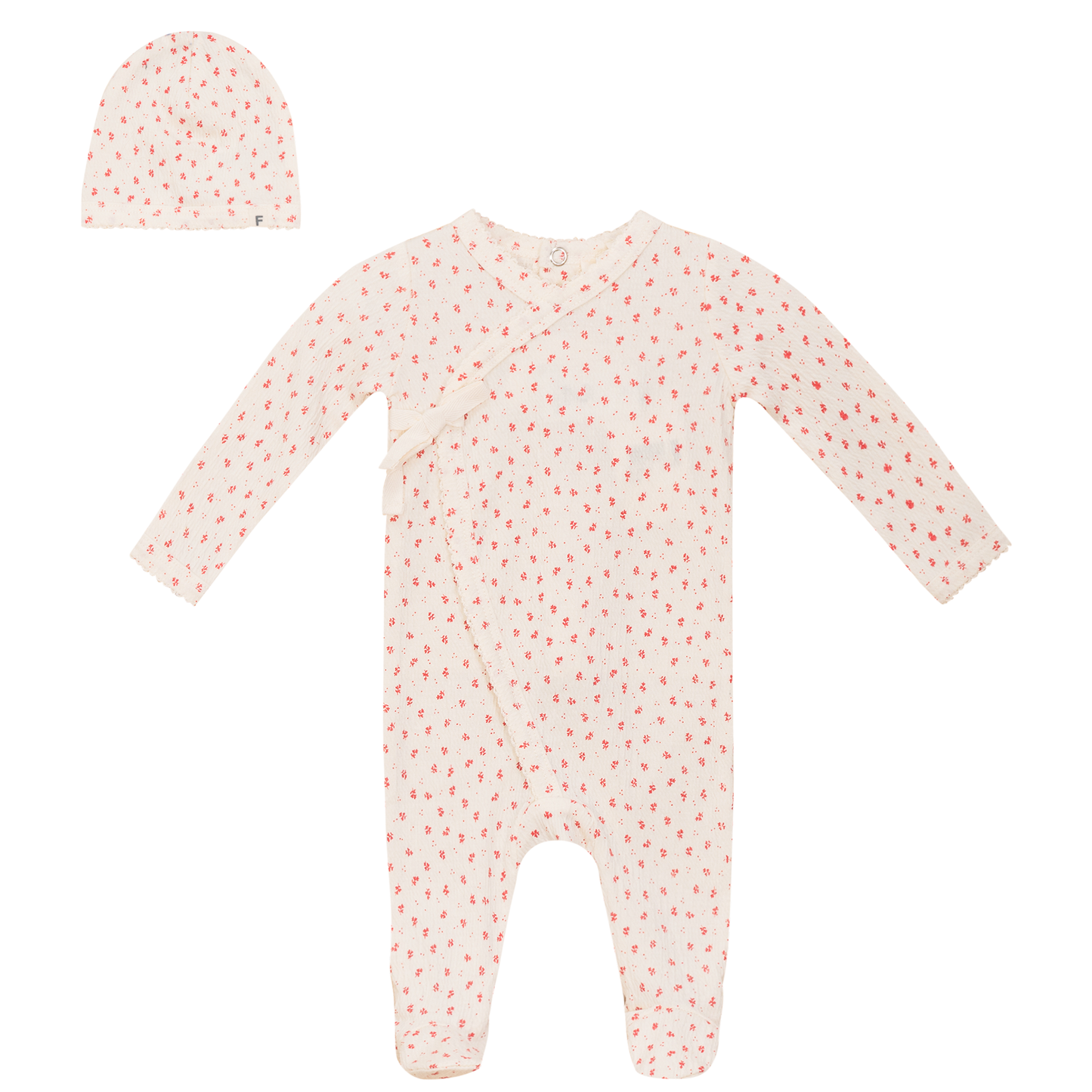 Crinkle Flower Print Onesie Set Cream Red