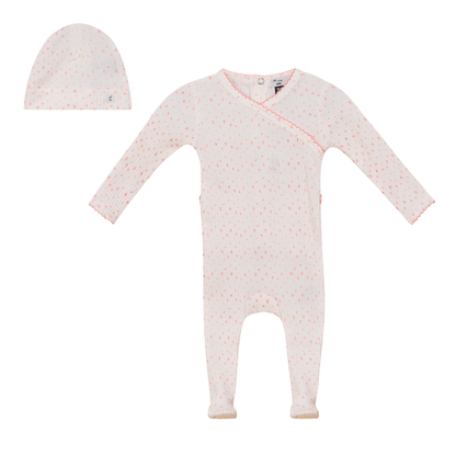 Flower and Dot Print Onesie Set Pink Off White