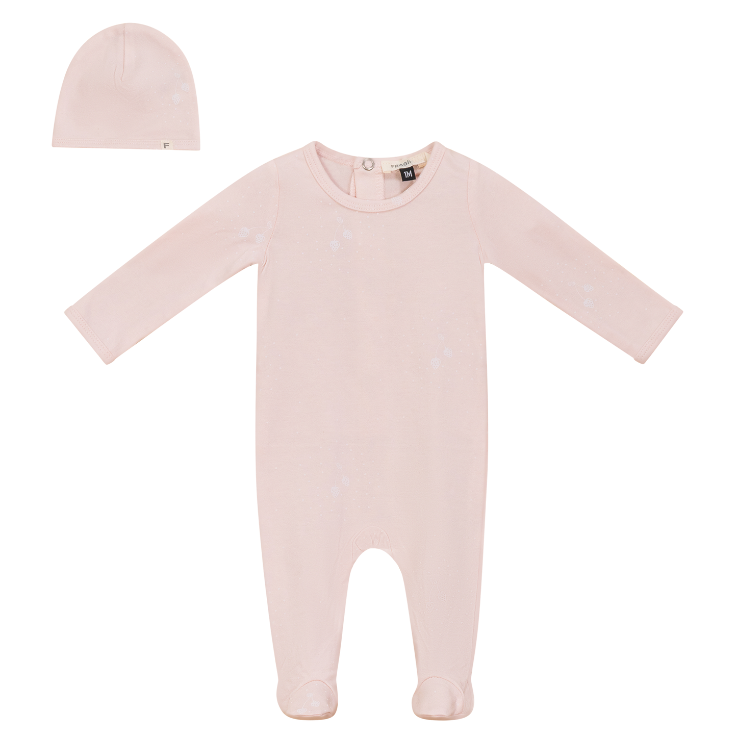 Strawberry and Dot Print Onesie Set Powder Pink