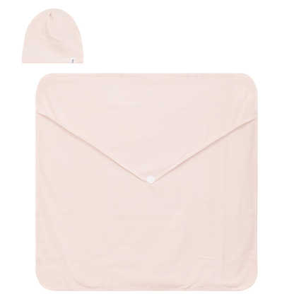 Ribbed Blanket and Hat Set Powder Pink One Size