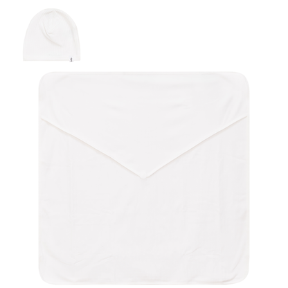 Ribbed Blanket and Hat Set White One Size