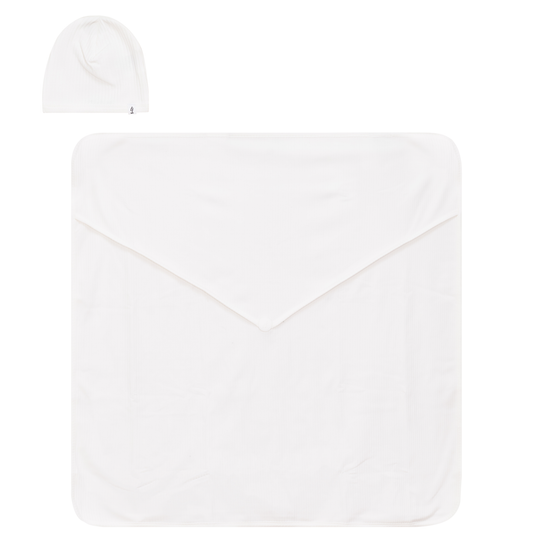 Ribbed Blanket and Hat Set White One Size
