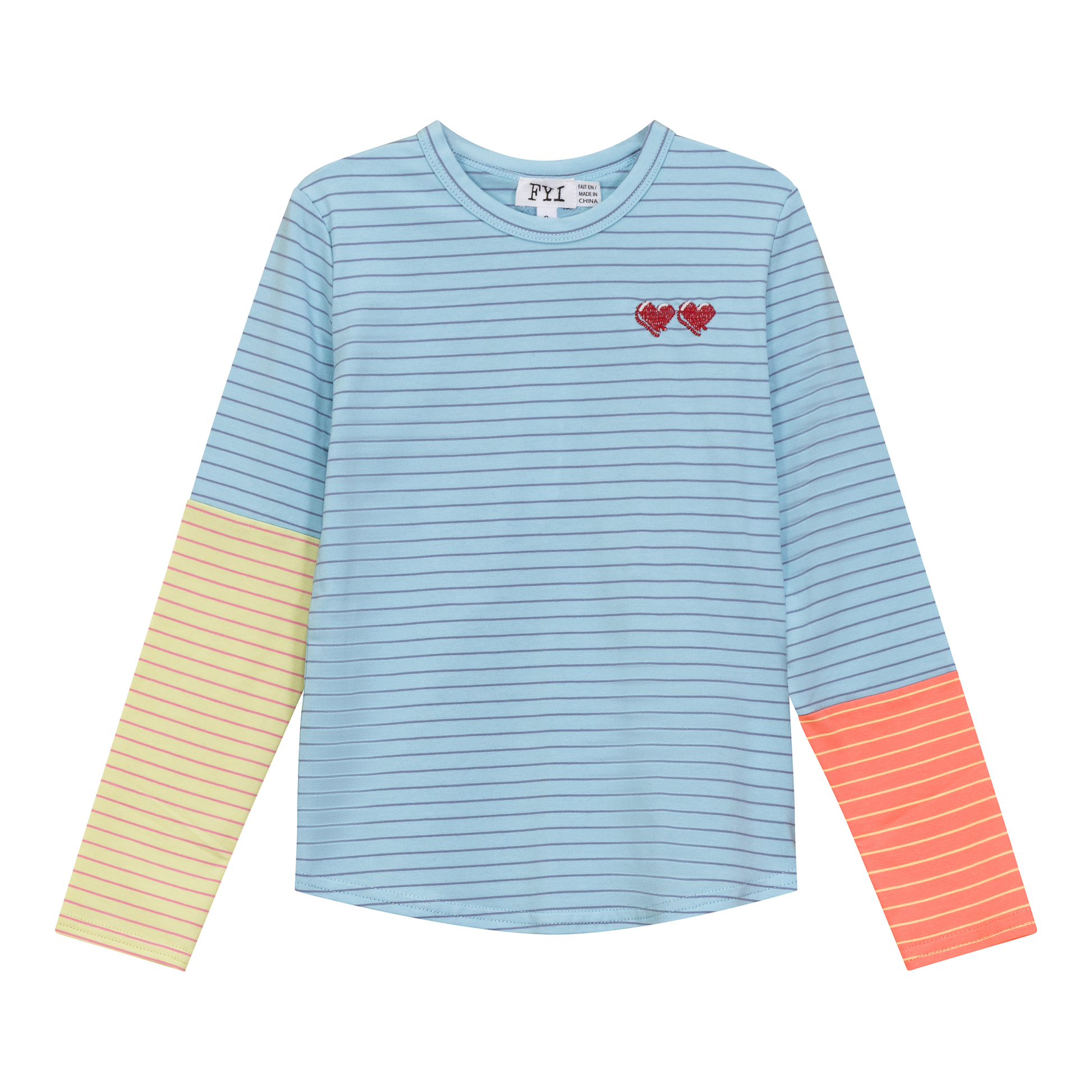 Heart Embroiderd Stripe Top Blue