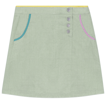 Woven Denim A-Line Skirt Sage