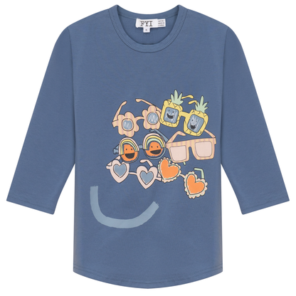Smiley Sunglasses Print Tshirt Light Denim