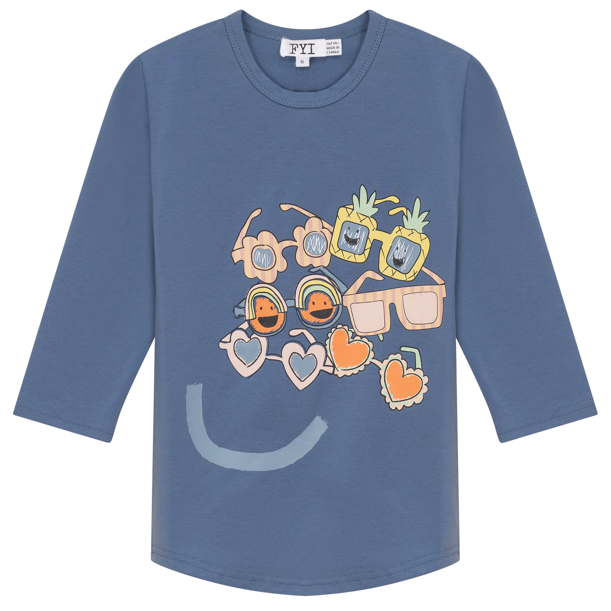 Smiley Sunglasses Print Tshirt Light Denim