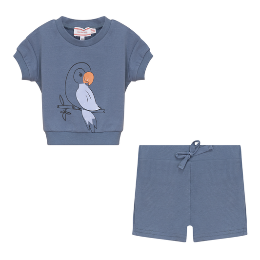 Bird Print 2Pc Set Denim