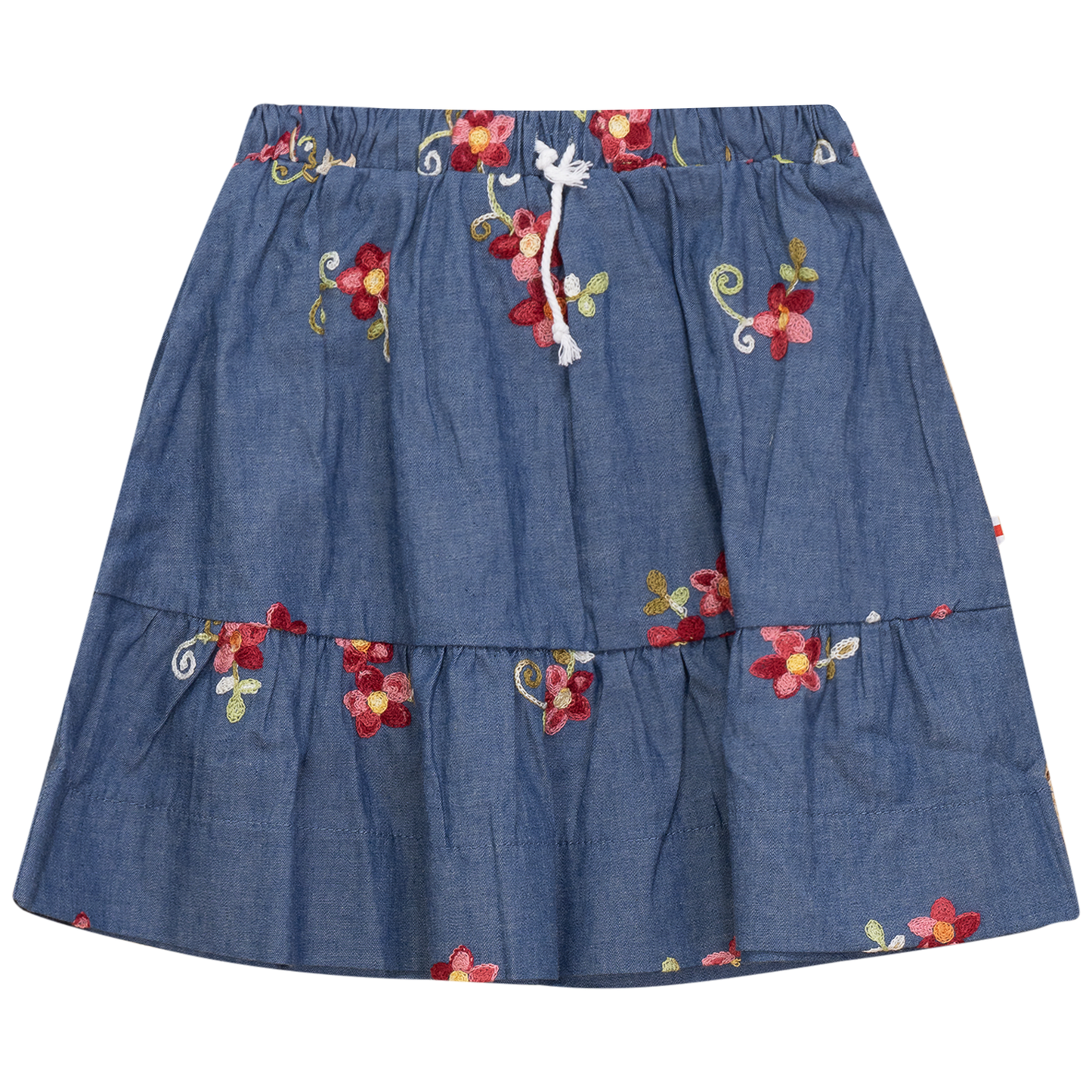 Woven Denim Flower Embroidered Skirt Denim