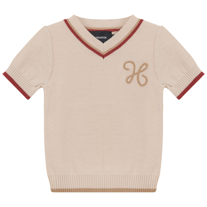Contrast Trim Knit Top Dark Almond Red
