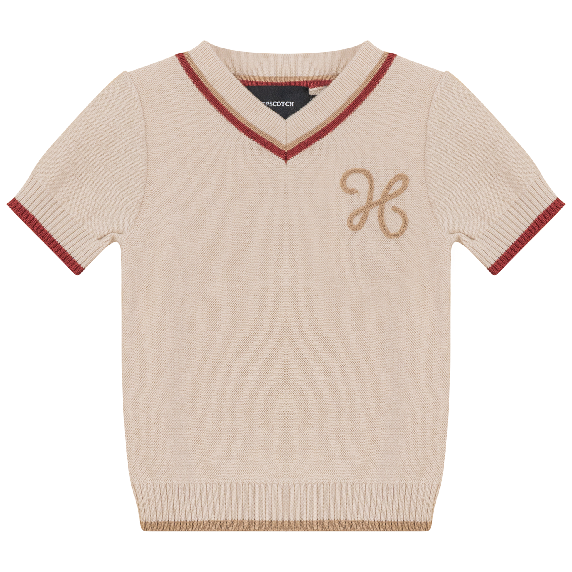 Contrast Trim Knit Top Dark Almond Red