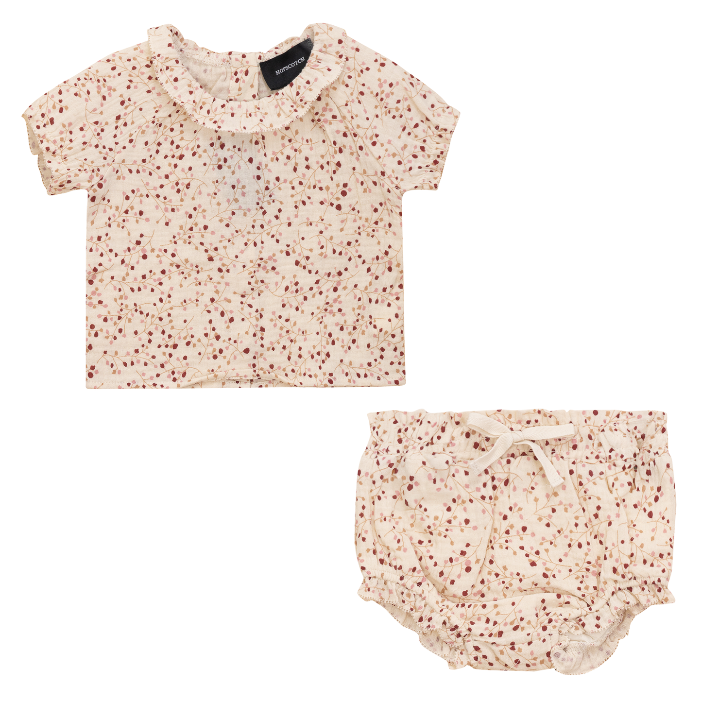 Crinkle Woven Flower Print 2Pc Set Pink