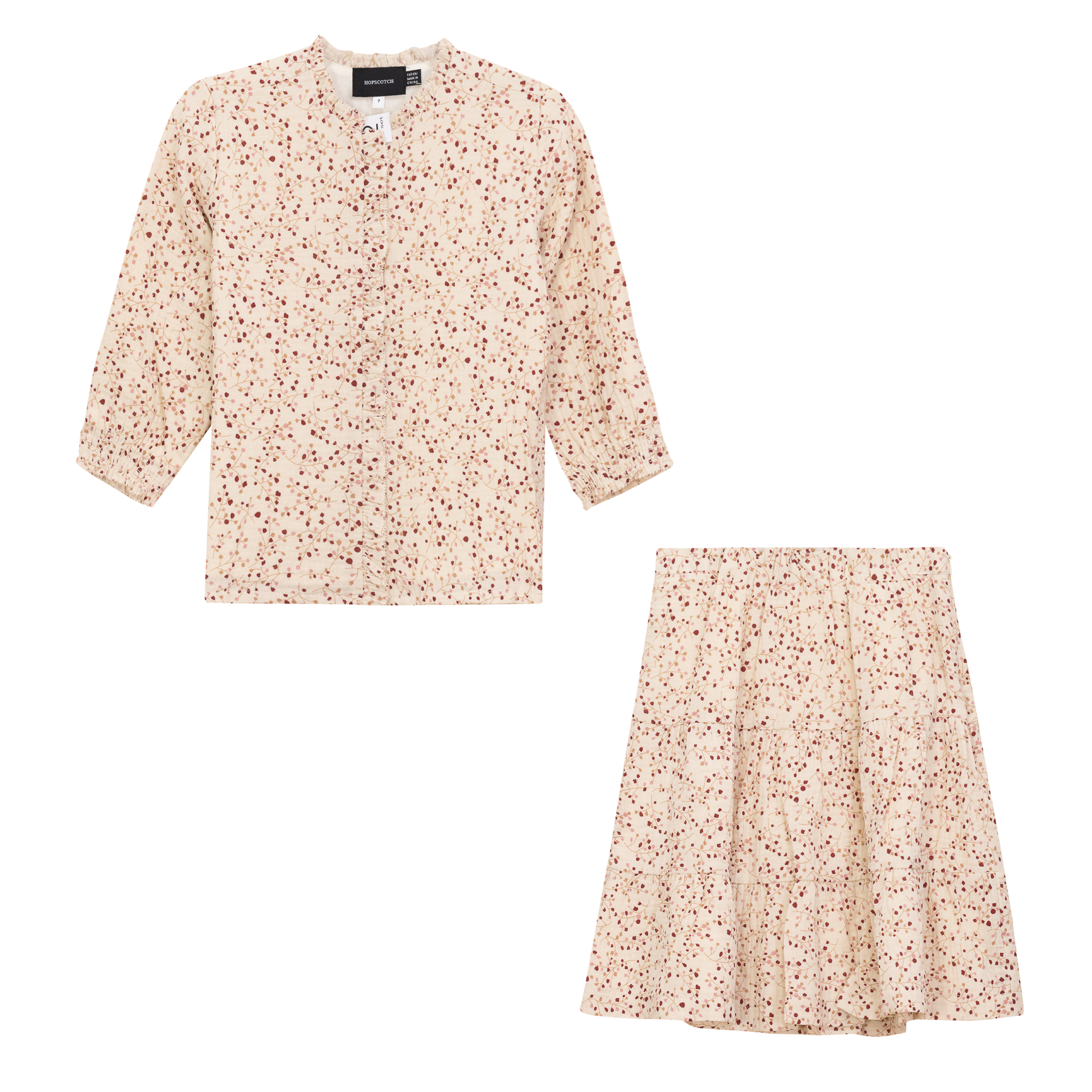 Crinkle Woven Flower Print 2Pc Set Pink