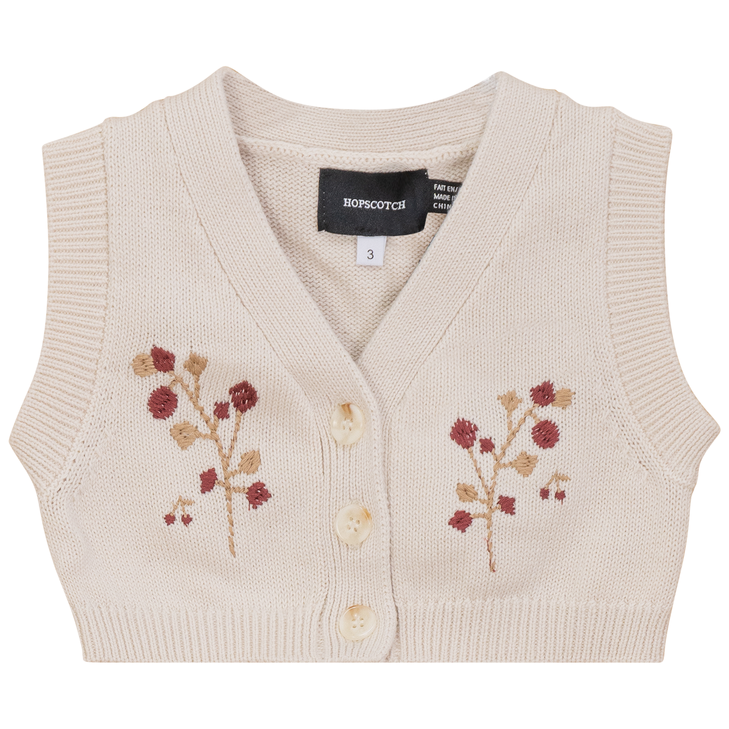 Flower Embroidered Knit Vest Jute Mustard