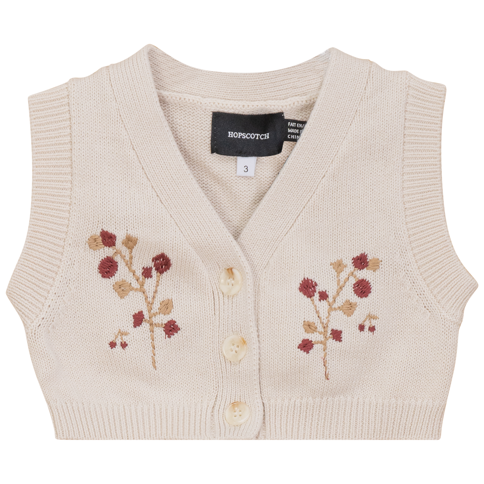 Flower Embroidered Knit Vest Jute Mustard