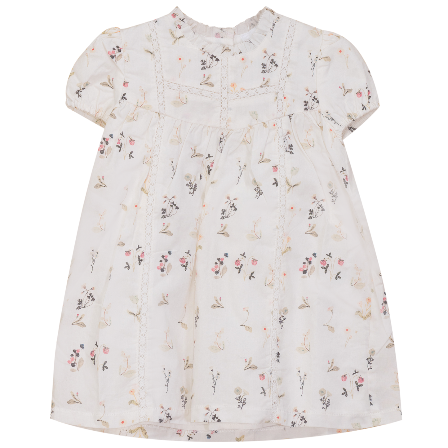 Lace Trim Flower Print Dress Off White