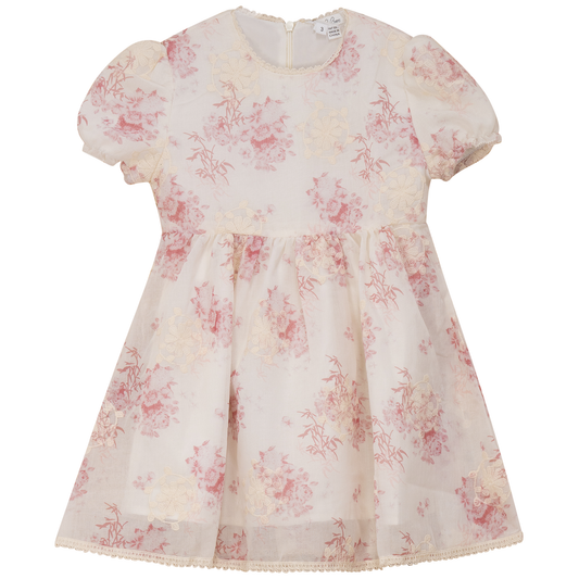 Woven Flower Embroidered Dress Rose