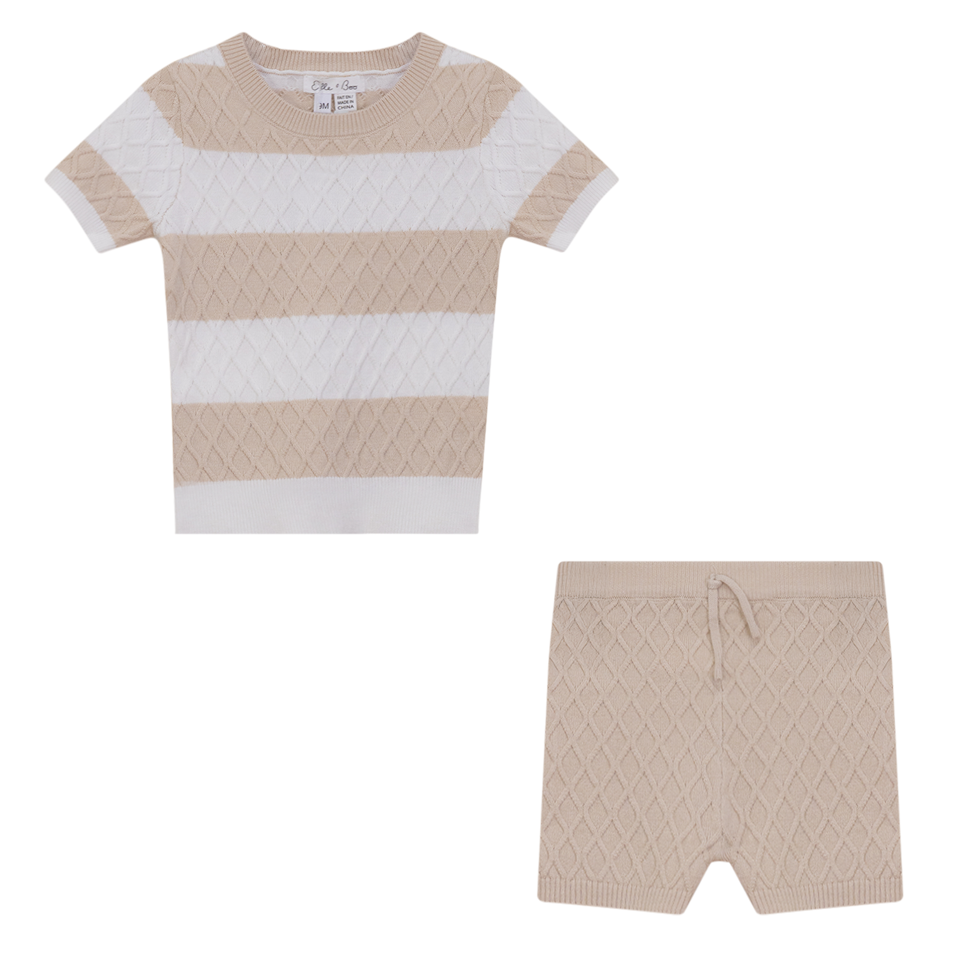 Honeycomb Stripe 2Pc Set Dark Almond White
